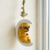 Resin Moon Dog Ornament Cute Dog on Crescent Hanging Decoration with Hemp Rope for Indoor Outdoor Backyard Patio Home Decor