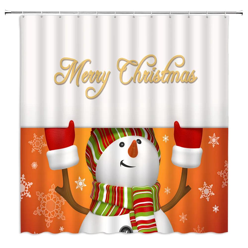Unframed Christmas Nutcracker Shower Curtain, Christmas Tree Snowman Bathroom Curtain Decoration Set With Hook Fabric Christmas