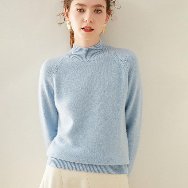 Women's Cashmere Pullover: Autumn/Winter Half-High Neck Slimming Sweater - Comfortable & Warm Knitted Design