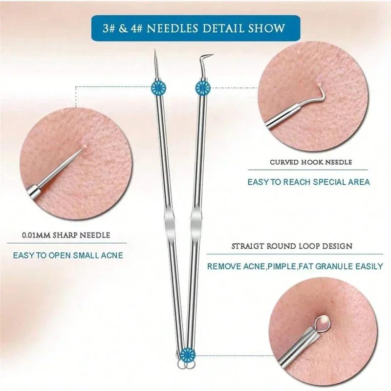 4PCS/set Stainless Steel Rose Gold Acne Needle Double Headed Acne Needle Blackhead Removal and Squeezing Tool