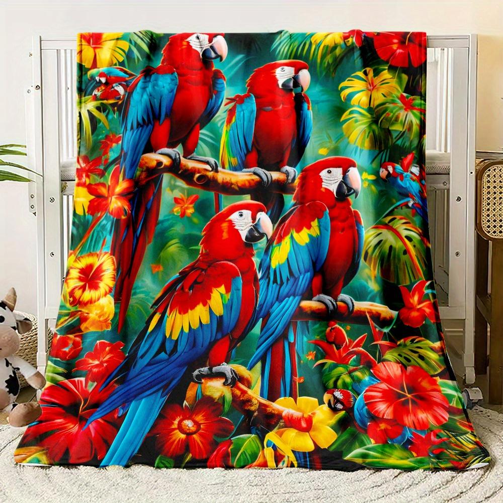 Colorful Parrot Printed Flannel Throw Blanket Lightweight, Warm for Sofa, Bed, Travel, Office Perfect Gift