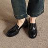Krazing Pot Sheepskin Round Toe Thick Med Heels Spring Shoes Slip On Big Size 42 Loafers Women Platform Pumps