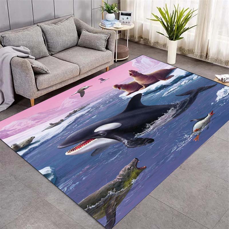 Colorful Tropical Fish Coral Reef Ocean Print Area Rug Marine Animal Non‑Slip Rectangular Floor Mat Living Bedroom Home Decor Rug