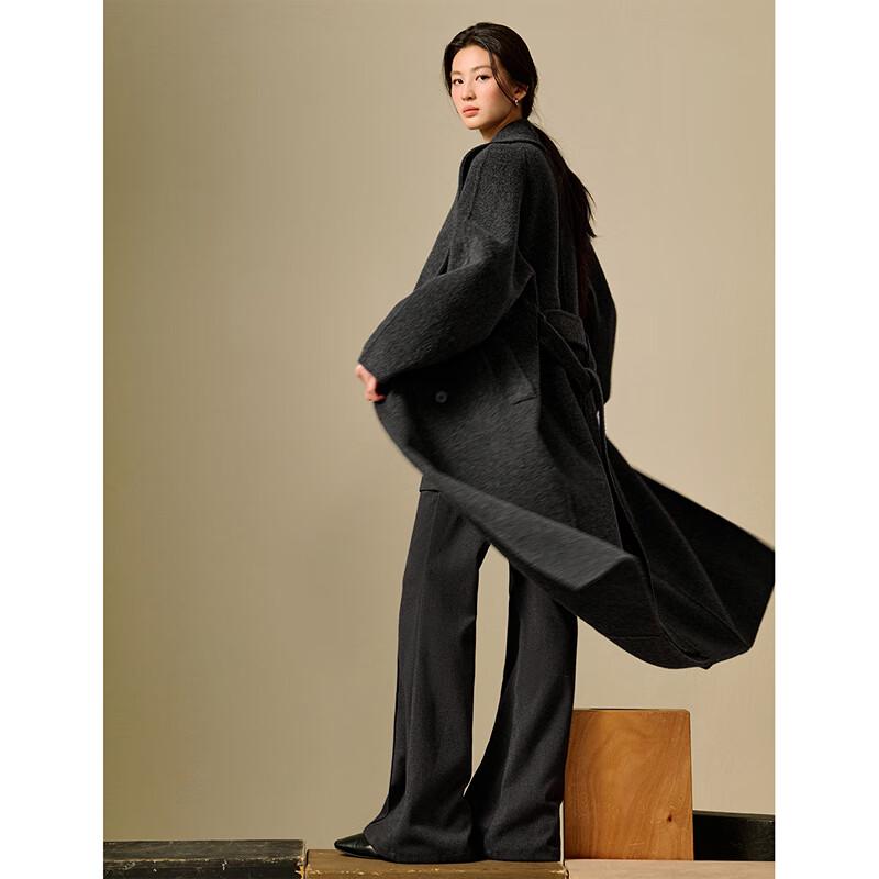 INMAN Women's Alpaca Silk Blend Double-Faced Long Wool Coat