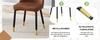 Set of 2 Modern Brown Dining Chairs, Tech-Fabric Backrest, Black Metal Legs
