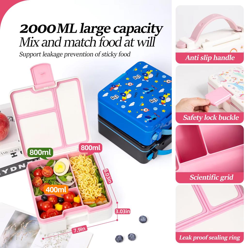 1pcs Cartoon Adorable Bento Box Microwavable Divided Leakproof Lunch Box For Teenagers And Workers School Canteen Back School