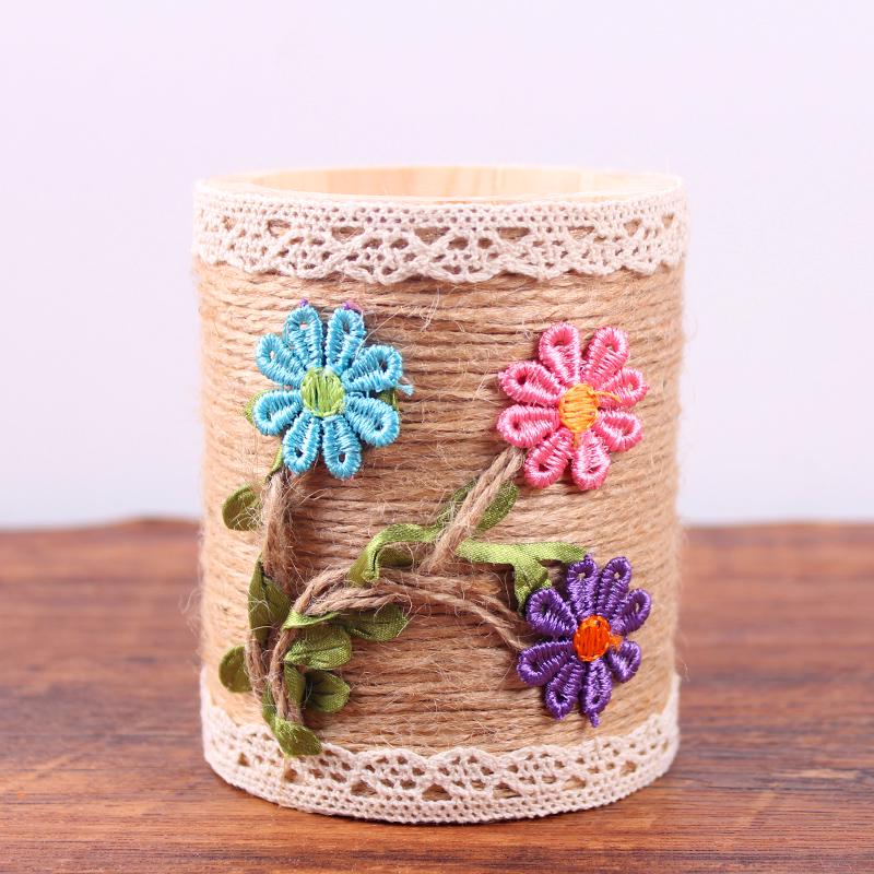 Handmade Jute Rope Pen Holder: DIY Material Kit for Flower Creation & Office Storage