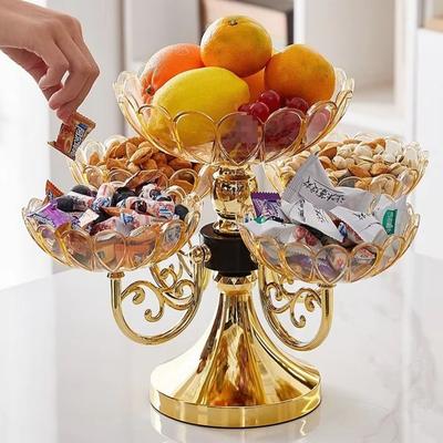 Elegant Rotating Snack Serving Tray Flower Shaped Light Luxury Rotating Fruit Tray Divided Serving Imitation Crystal