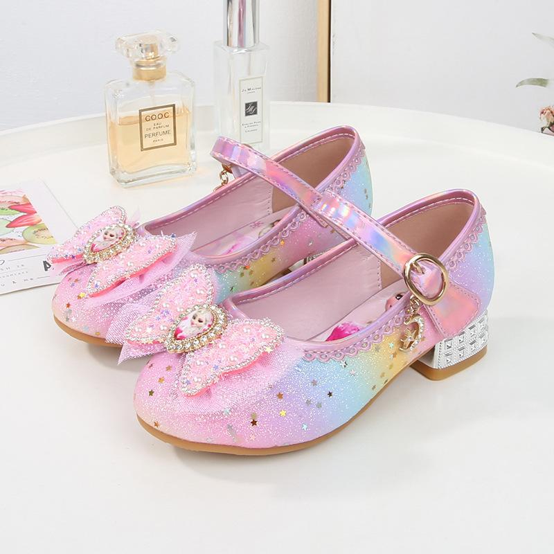 Children's high heels Elsa princess shoes girls spring and autumn new rainbow crystal shoes small leather shoes little girl single shoes