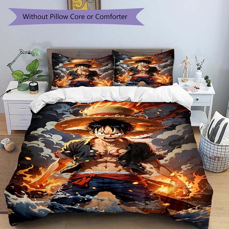 3pcs bedding set ONE PIECE Monkey D. Luffy Includes 1 Comforter + 2 Pillowcases, Without Pillow Inserts, Soft Comfortable,a0909195