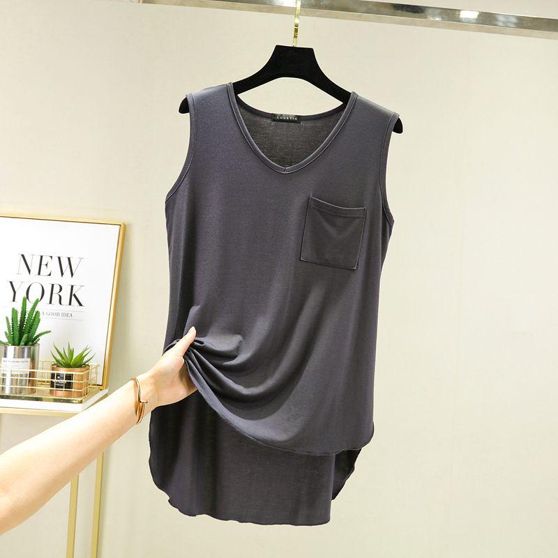 

Свободный жилет женский летний модальный без рукавов базовая майка тонкий внутренний слой большой размер V-образный вырез однотонный универсальный облегающий топ Iron Gray L (Recommendation 55.00 kg-65.00 kg