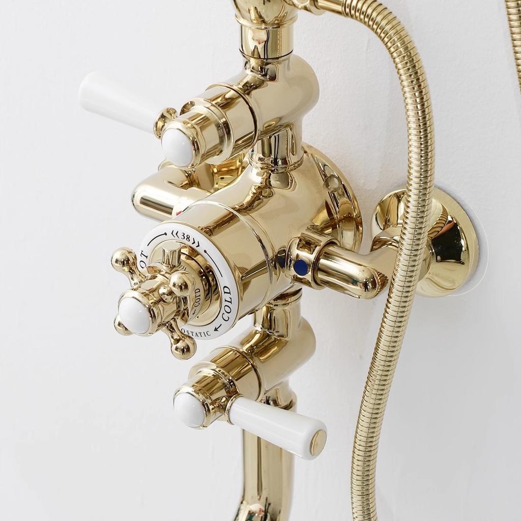 Tuqiu Luxury Bathroom Thermostatic Shower Faucet Set Brass Bathtub Faucet  With 8 Inch Round Rainfall Shower Head  Wall Mounted