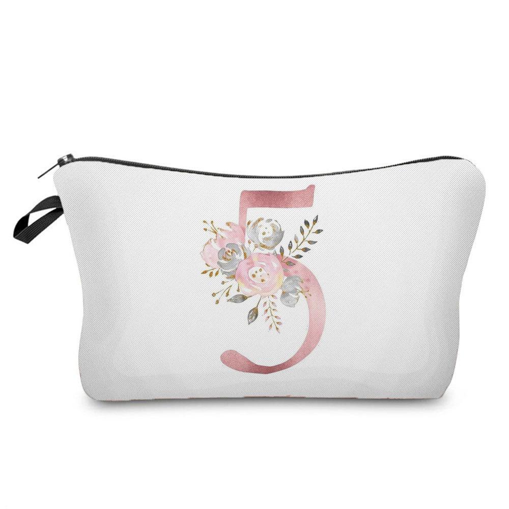 Women Flower Numbers Print Cosmetic Bag Toiletries Organize Travel Storage Case 6702