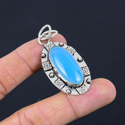 Ciondolo in Pietra Naturale Calcedonio Azzurro Gioielli in Argento Sterling 925 Per Donna