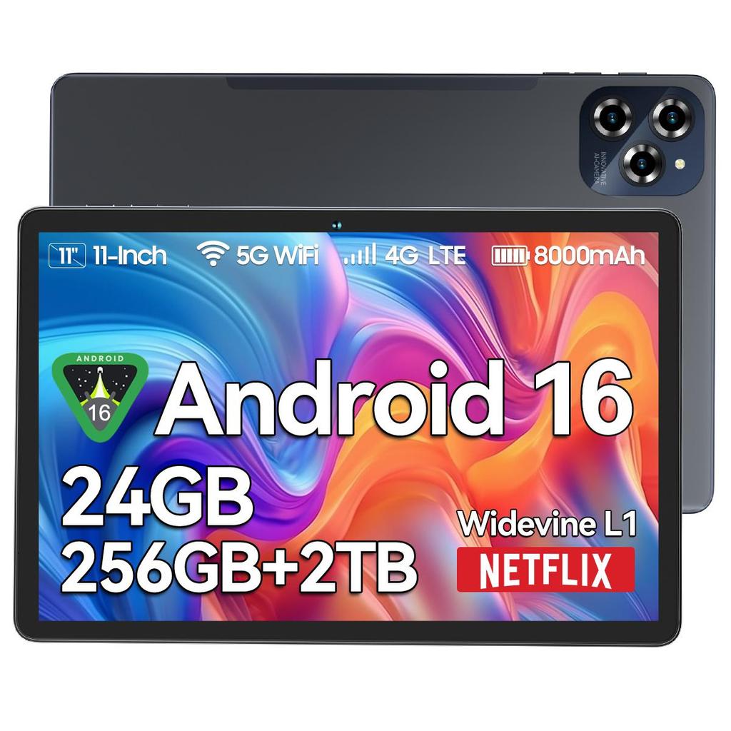 BESTTAB W90 11 Zoll Tablet Android 16, 24 GB RAM, 256 GB Speicher(2 TB TF),Großes Display Widevide L1, Octa-Core T615, 8000 mAh, 5G WiFi, 4G LET, 18 W
