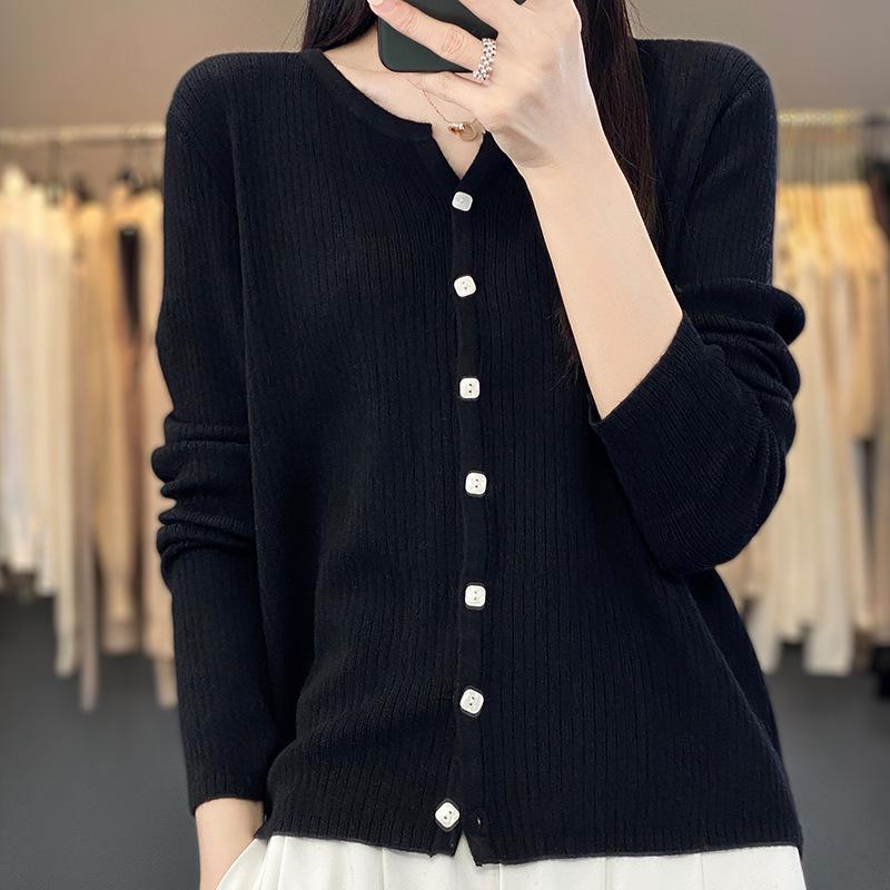 Women's Worsted Wool Cardigan: V-Neck, Lightweight, Loose Fit, Long-Sleeved, Sun-Proof, Spring/Summer Knit Sweater Jacket.