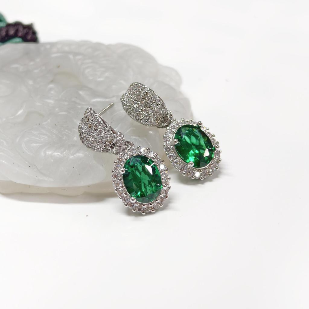 Gusen Jewelry Cross-Border Oval Earrings - European & American Style with Simple Color Gem Zirconia for Women