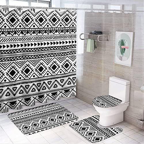 Flower Watercolor Field Flower Shower Curtain With 4 Pieces Absorbent Bathroom Mat Bathroom Curtain With Soft Bath Wheel U-Shaped Mat
