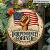 2D Flat, 1pc Round Aluminum Hanging Sign - "Independence Forever" Patriotic Fist & USA Flag Vintage Metal Wall Art, Retro 4th of July Design, Perfect