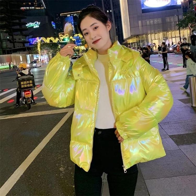 New Glossy Down Cotton Padded Parka Winter Coat Women Long Sleeves Casual Snow Wear Jacket Female