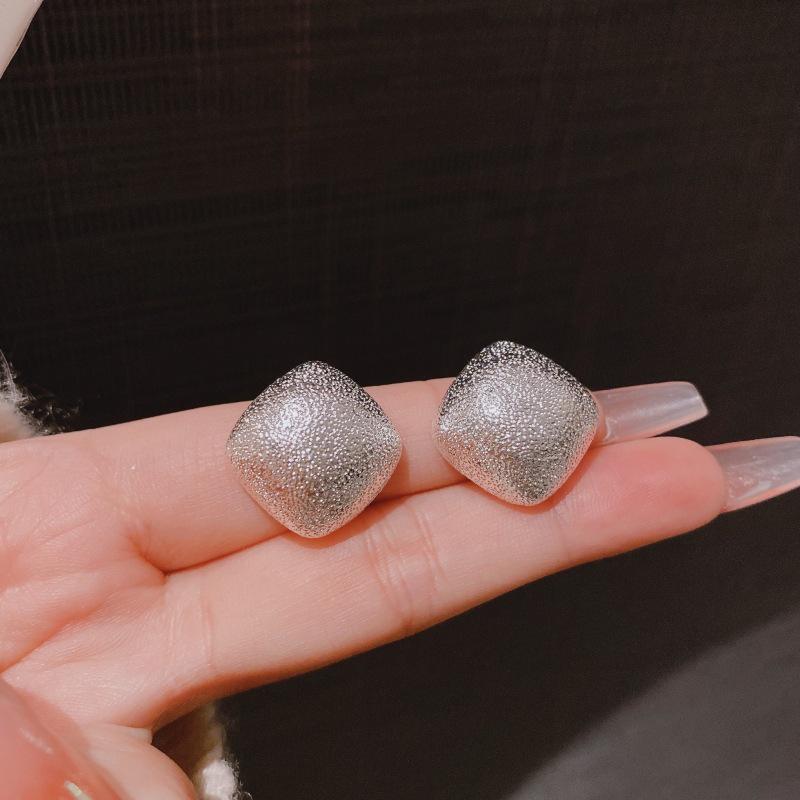 European & American Frosted Metal Square Earrings: Simple, Versatile & Trendy