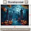 One full moon and bat cemetery scene banner - 2D flat polyester Halloween decoration home party backdrop fabric.PMJ