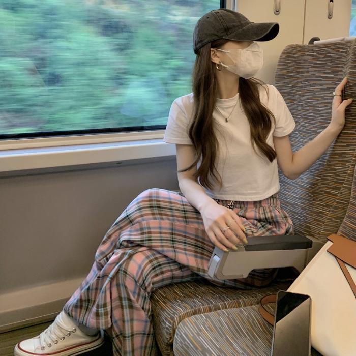 

Women s Plaid High-Waisted Wide-Leg Drawstring Pants, New Summer Style, Floor-Length & Versatile Small