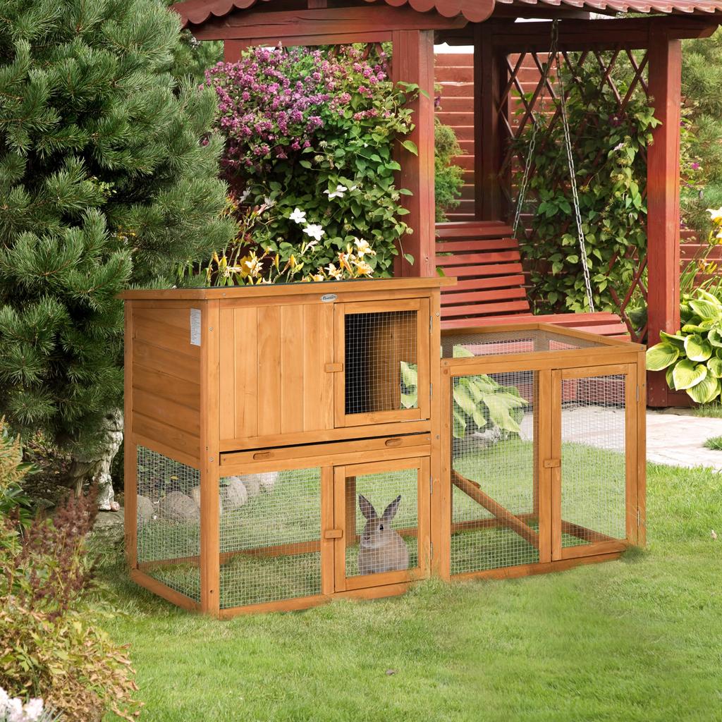 Kleine dierenkooi met buitenren, uitneembare bodembak, weerbestendig, 141 cm x 60 cm x 86 cm, bruin