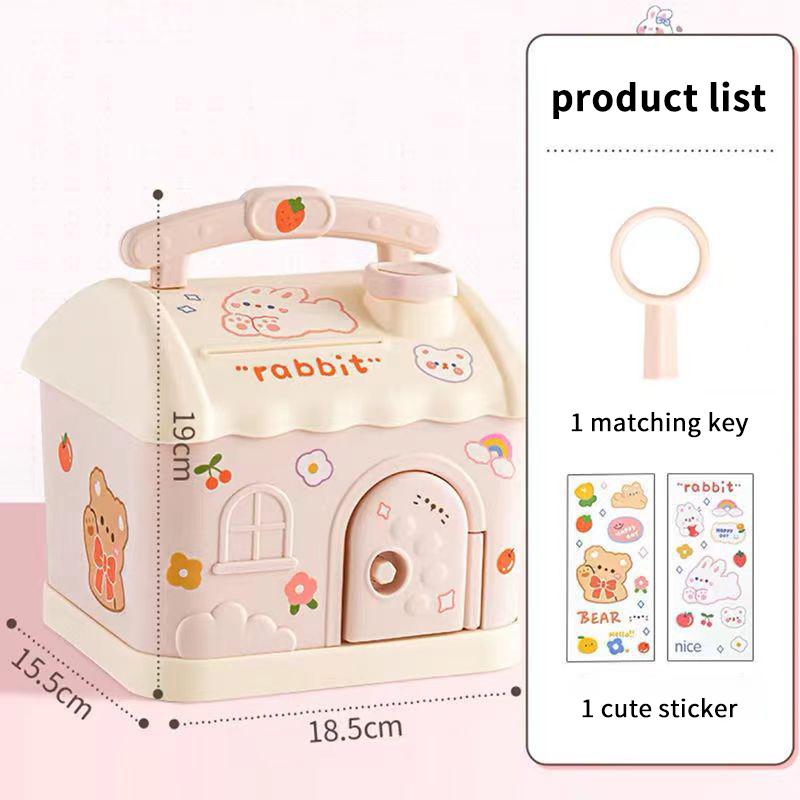 Cartoon Plastic Piggy Bank Little House Shape Children Gift Large Capacity