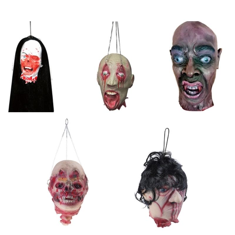 Cabeza de Muerto Colgante con Cadena Accesorios de Cabeza de Halloween Parte del Cuerpo de Muerto Sangrienta Aterradora Accesorios de Cabeza Cortada Colgantes