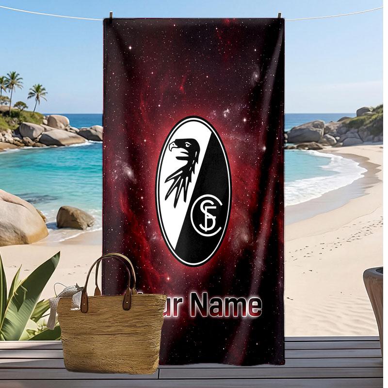 SC Freiburg FC Personalized Printed Beach Towel Soccer Logo Support Custom Name Text Absorbent Towel For Sport Travel Special Gift