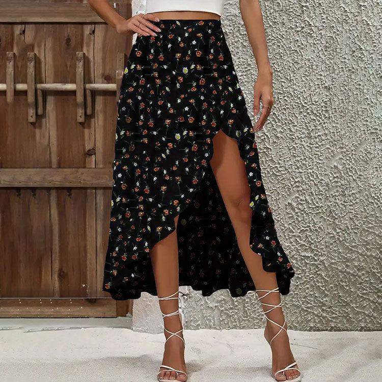 "2024 Summer Romantic Floral Ruffle Slit Skirt for Women"