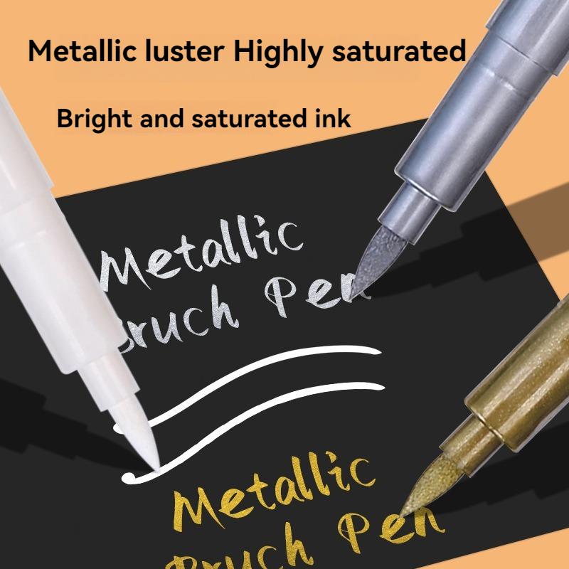 highlight Metallic Marker Pen Gold White Waterproof Permanent Paint Marker Pen for Rock Mug Ceramic Glass DIY Painting