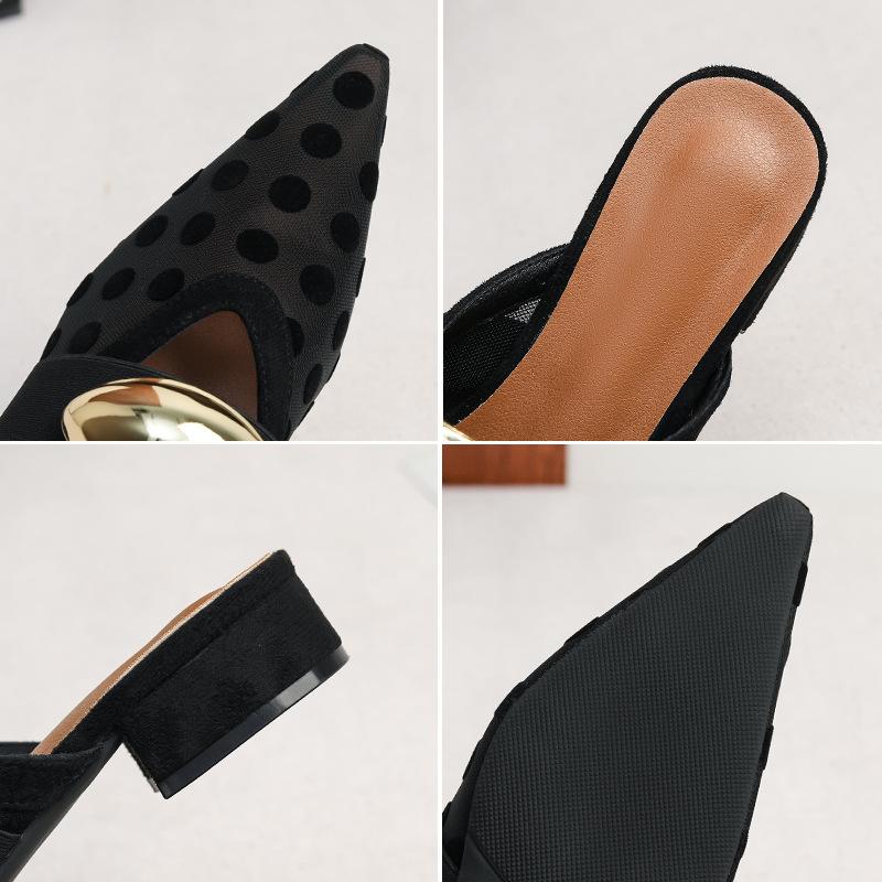 Mesh Mules for Women Low Heels Pointed Closed Toe Slides Block Heels Slip On Mule Summer Backless Loafers Shoes Women's Chunky Heeled Dress Sandals