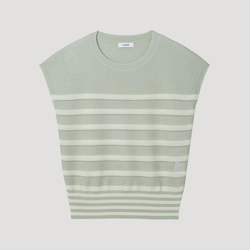 

[ShS S miSS] Stripe SleeveleSS Knit Top SSkpop22080 Ln Light green/55