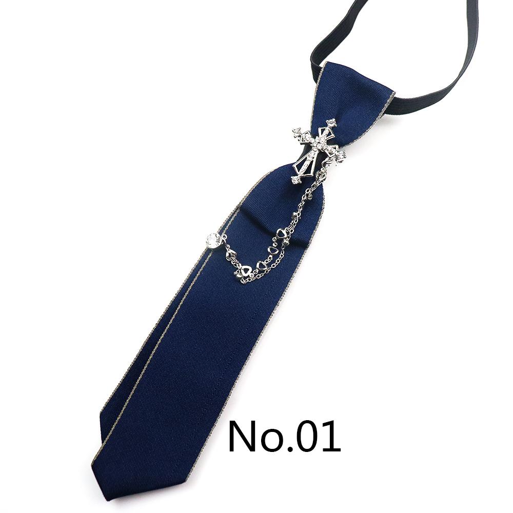 New Luxury Ribbon Neckties Crystal Rhinestone Black Navy Ties For Men Women Brooch Lazy-ties School Uniform Collar Cravat