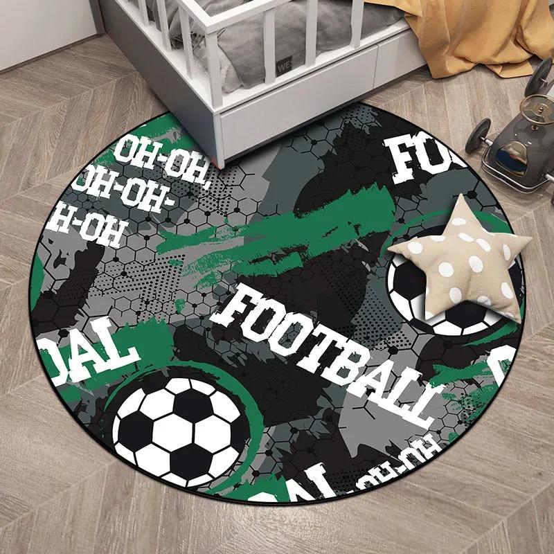 Soccer Ball Round Area Rug – Football Game Theme Carpet – Non-Slip Floor Mat for Living Room or Kids' Room, Washable Home Decor