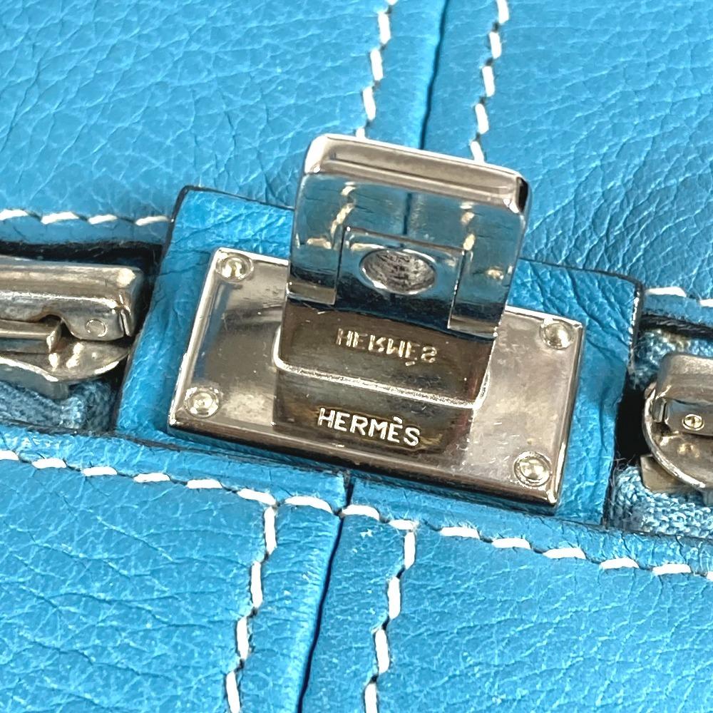 HERMES Victoria 43 Boston Bag Hand Bag Toile H / Leather Blue gene blue/Beige