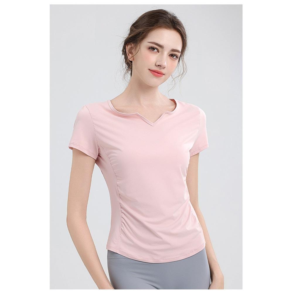 New Pleated Yoga Top Women's V-neck Sports Fitness Short T-shirt Outdoor Sports Running Quick Drying Short Sleeved Shirt