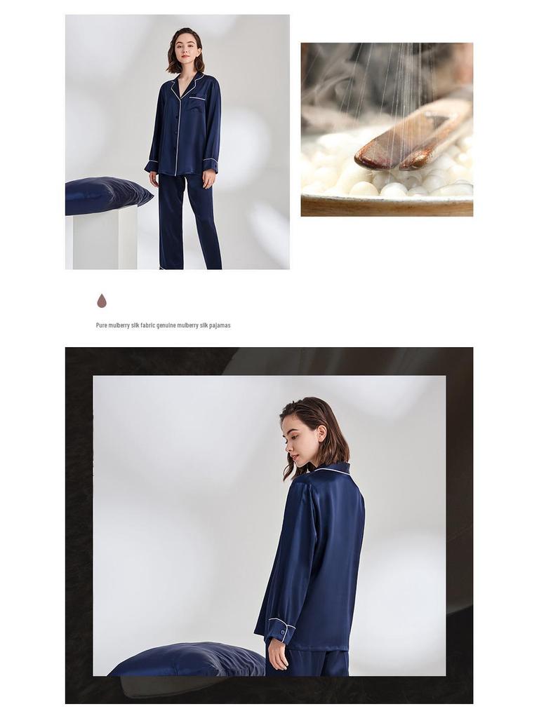 Heavyweight Mulberry Silk Pajama Set: Unisex 22 Momme Long Sleeve, Suitable for Outside Wear