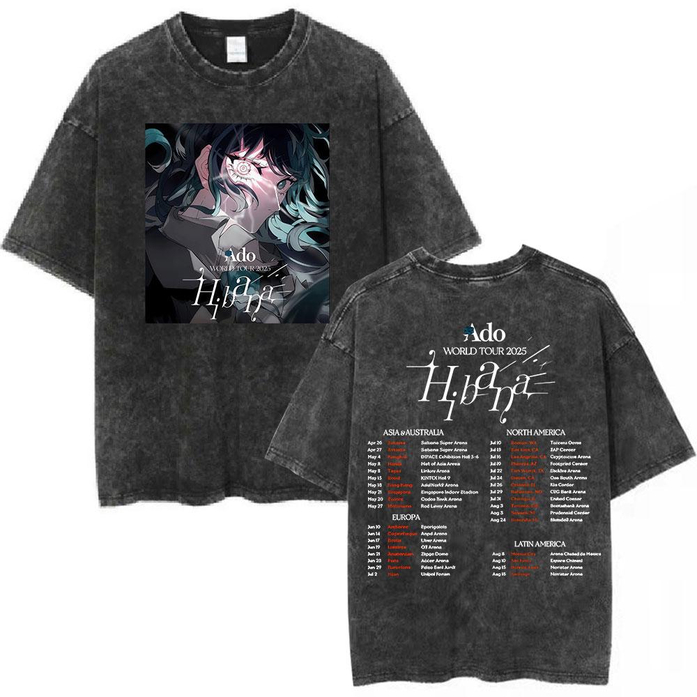 Ado Red Rose 2025 World Tour Hibana Vintage Washed T Shirts Men Women Fashion Harajuku T-shirt High Quality 100% Cotton T-shirts
