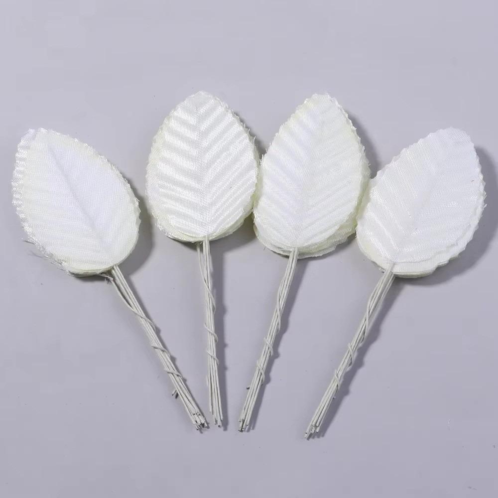 40Pcs Nylon Artificial Silk Rose Leaves Single Leaf Wired Stem Artificial Green Leaves DIY Crafts Floral Decoration Leaf