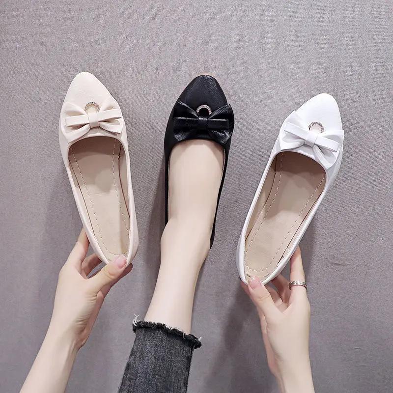 Fashion Slip-on Low Heel Elegant Woman Flats Formal Leather Casual With Bow Sale Chic Point Popular Luxury Brand Shoe 39 Shoes for Women