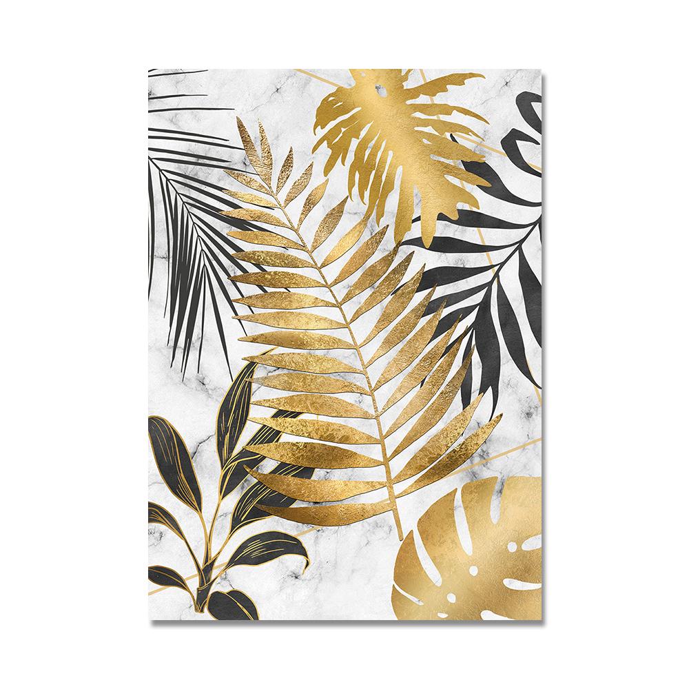 Abstract Modern Golden Leaves Monstera Posters Prints Plants Canvas Paintings Interior Cuadros Home Wall Art Decor Pictures