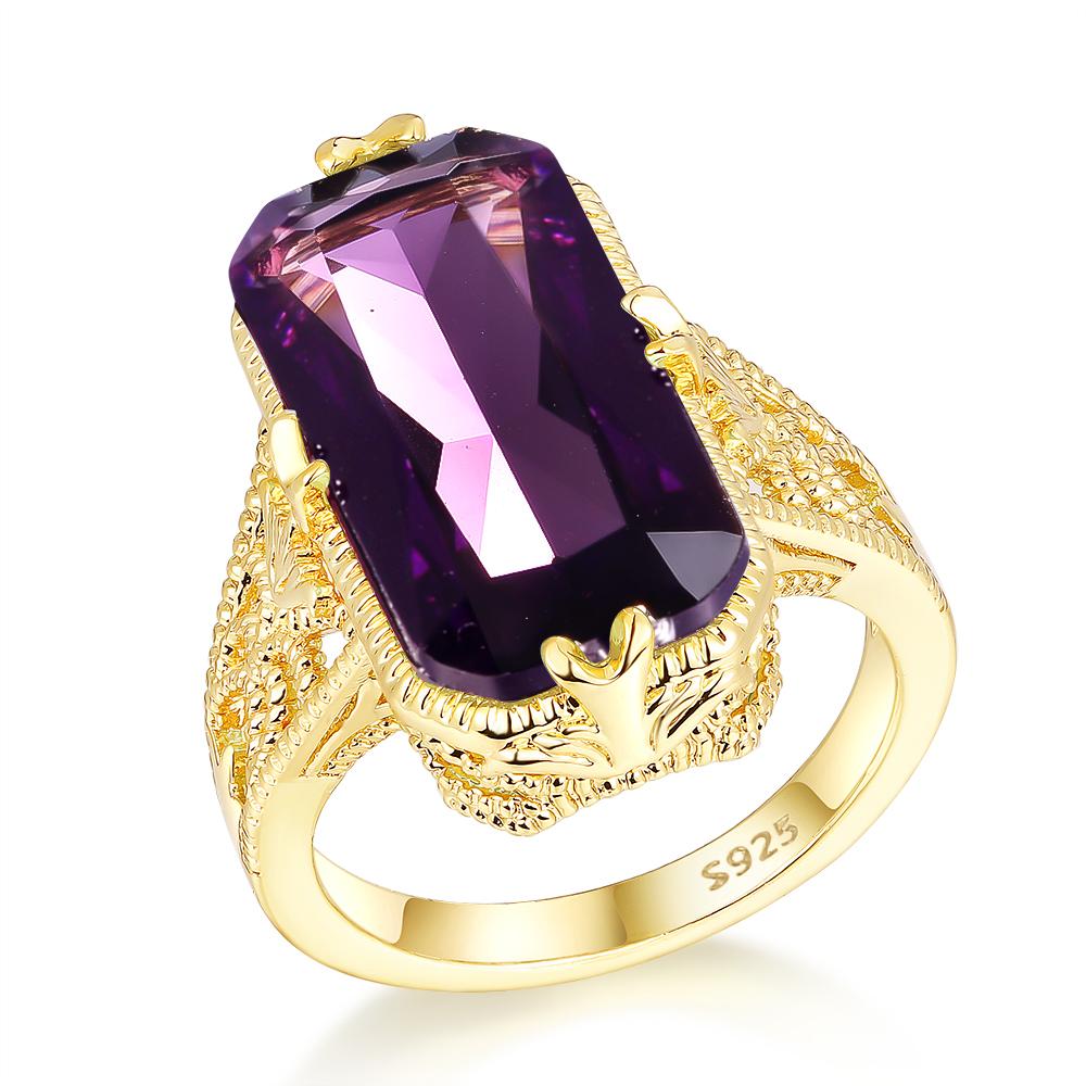 

10*20mm Big Amethyst Gemstone Ring Hollowed-out S925 Silver Rings Exaggerated Silver Hand Jewelry For Women 6