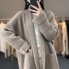 Sweater Coat Lapel Long Sleeve Open Front Knitting Sweater Coat with Pockets Solid Color Mid-length Casual