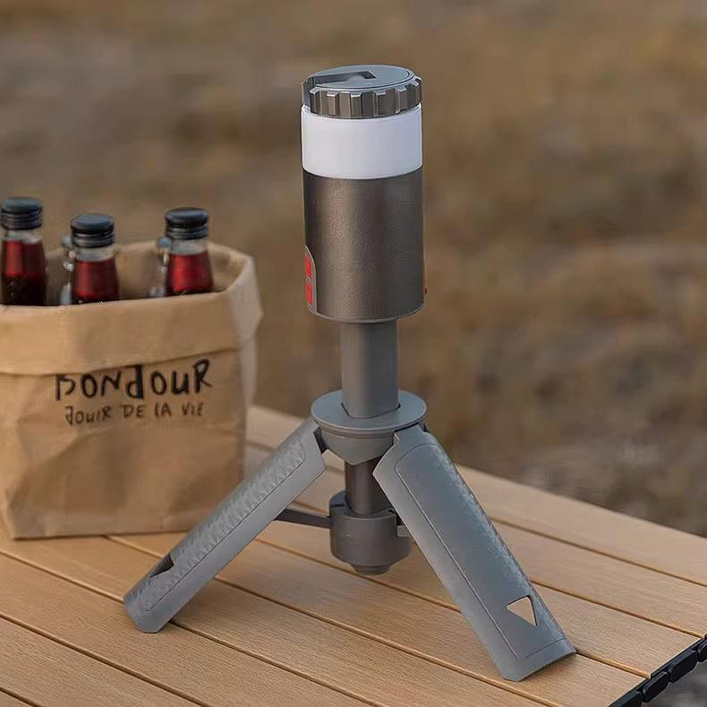 Portable Rechargeable Spotlight: Multifunctional, Dimmable, Retractable, with Remote and Four-Color Ambient Light.