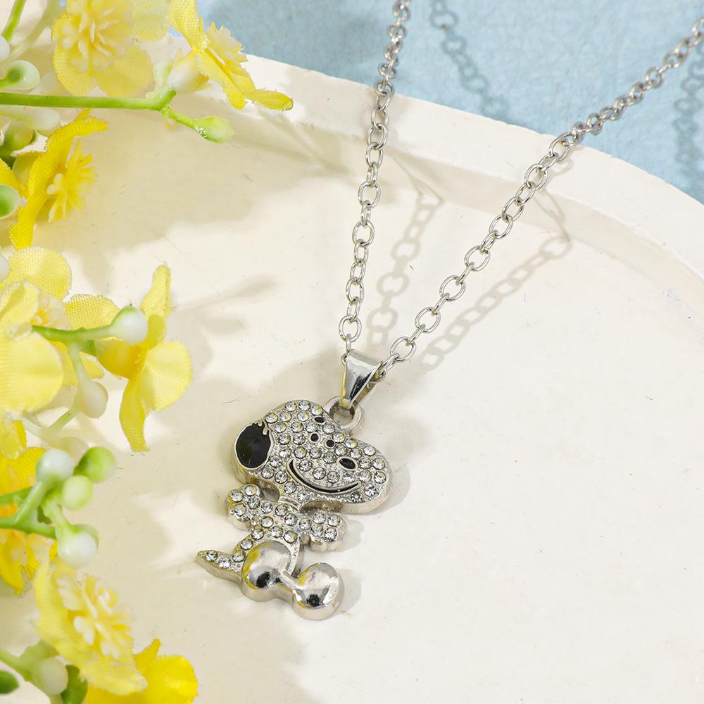 Cartoon Snoopy Full Zircon Necklace Couple Gift Pendant Cartoon Dog Clavicle Chain Valentine's Day Necklace