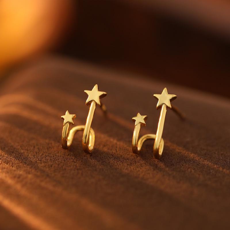 

Серьги-каффы Banyan Tree S925 из серебра в корейском стиле со звездами для женщин — простые, стильные, небольшого размера, новые модные студенческие украшения для ушей. ES1095 золотой