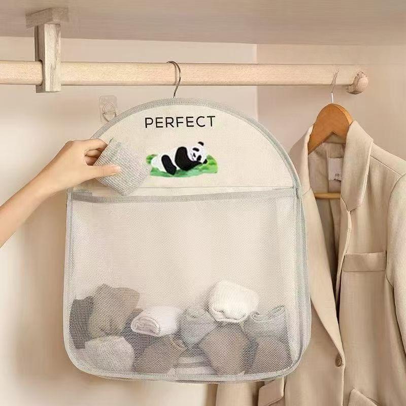 

1Layer Breathable Visible Storage Mesh Hanging Bag Socks Underwear Bag Wardrobe Organizer Toy Doll Large Bag With Hook светло-серый